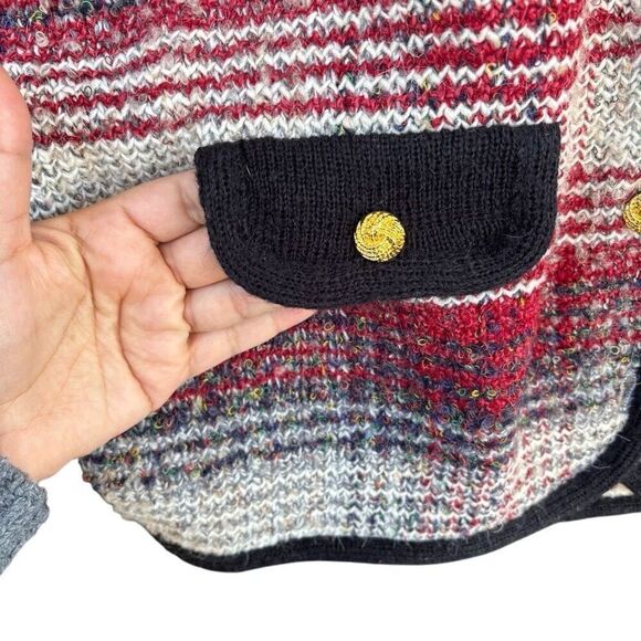 Christina Hope Vintage Red White Black Plaid Wool Blend Cardigan Sweater Medium - Picture 5 of 10